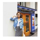 Jaqueta Feminina De Couro Sintético Azul, Estilo Coreano, Moda De Rua