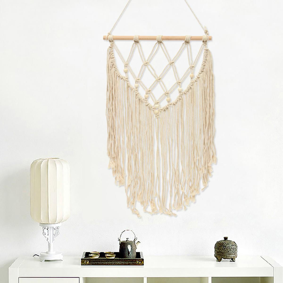 Pendurado Na Parede, Algodão Tecido À Mão, Macramê, Retrô, Artesanal, Bege