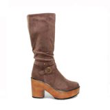 Bota Feminina Platform Coffee Suede Brown