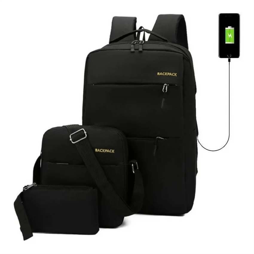 Mochila De Computador Recarregável Preta Para Laptop De 16 Polegadas