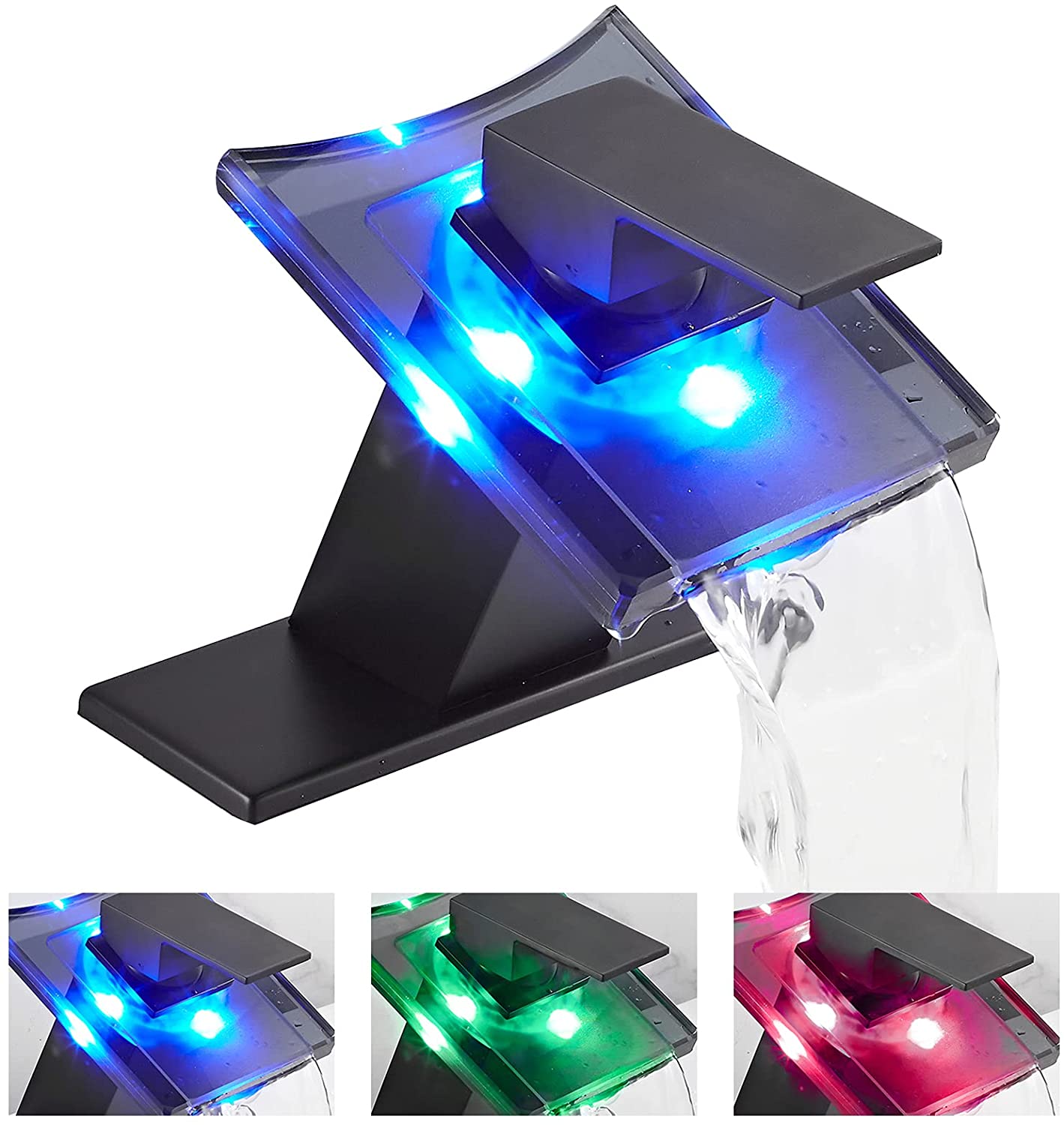 Faucet Waterfall Sink Banheiro Led Light 3 Color Change