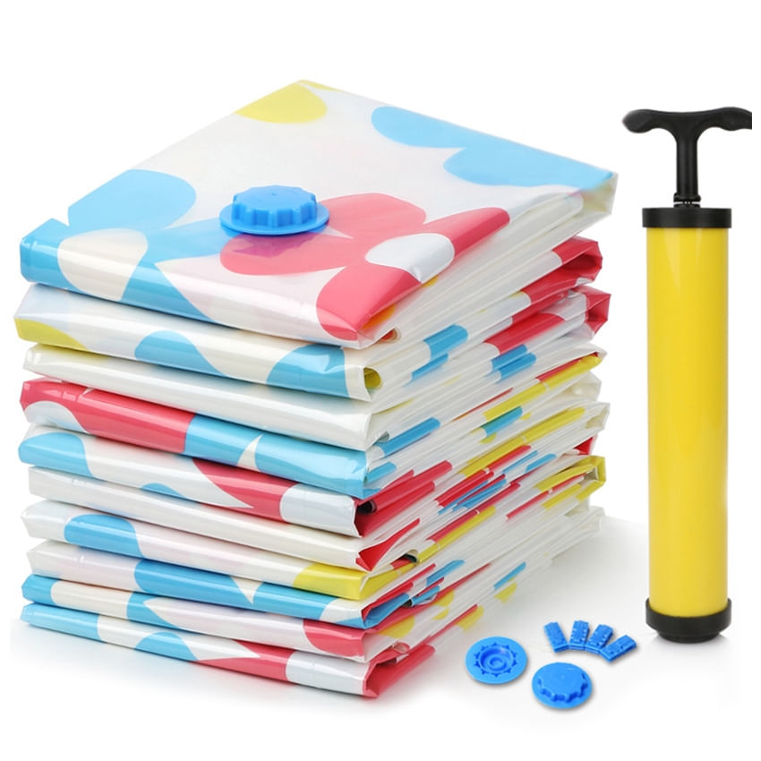 Conjunto De Sacos De Compressão A Vácuo De 11 Peças Com Bomba - Multicolor