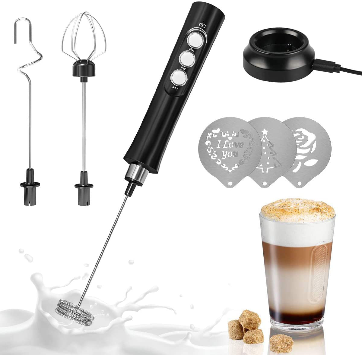Milk Frother Usb Recarregável Portátil Com Batedores Para Café