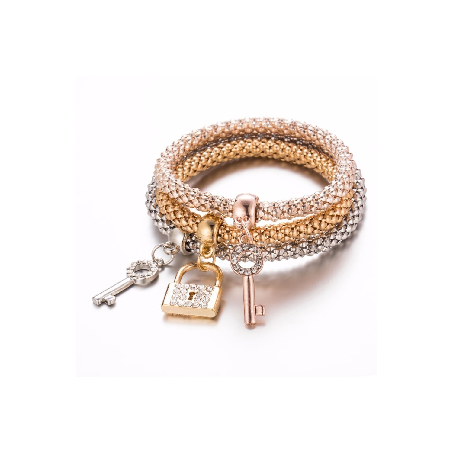 Pulseiras Polkystar Crystal Key E Cadeado Para Mulheres (pacote Com 3)