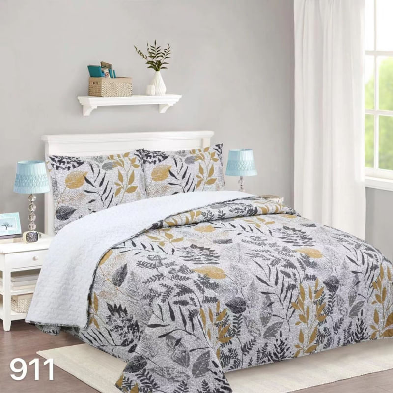 Capa De Edredão Sherpa 2 Seats Light Grey Leaves 230x250cm