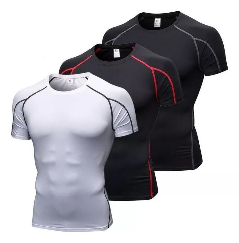 Pacote De 3 Camisas Masculinas De Compressão De Manga Curta