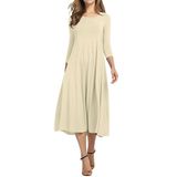 Vestido Feminino De Meia Manga, Gola Redonda, Poliéster-algodão