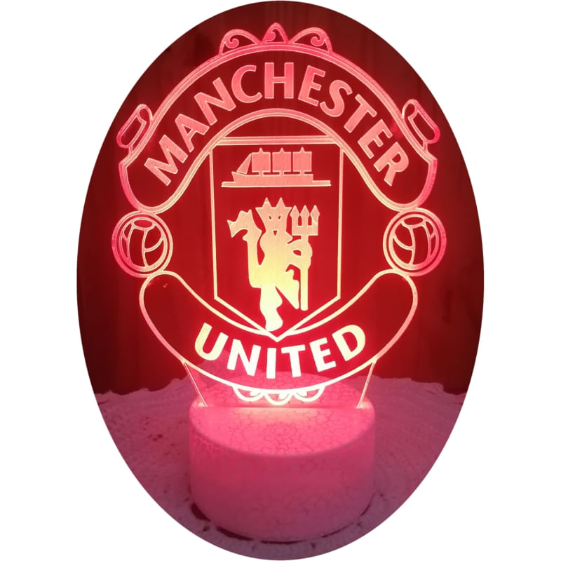 Lâmpada 3d Manchester United England Badge 7 Cores Led