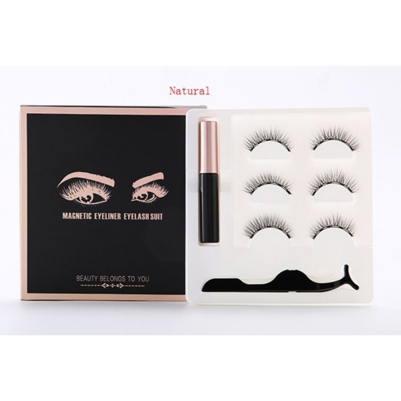 Conjunto De Cílios Magnéticos 3 Em 1 Natural, Denso E Longo