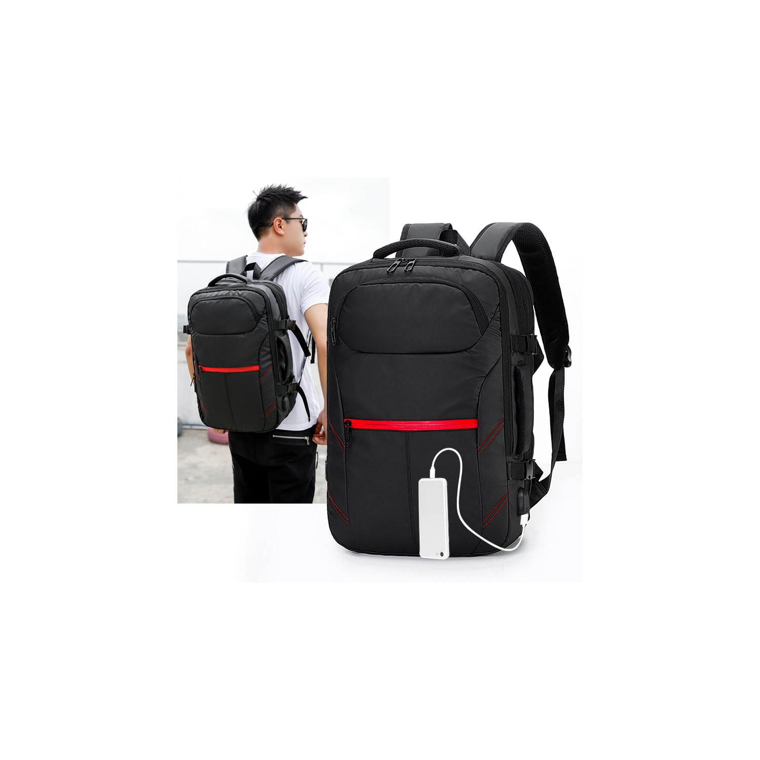 Mochila Multifuncional Impermeável Para Laptop 39l Com Porta Usb