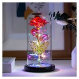 Flor Artificial Eternal Pink Rose Em Cúpula De Vidro Com Luz Led