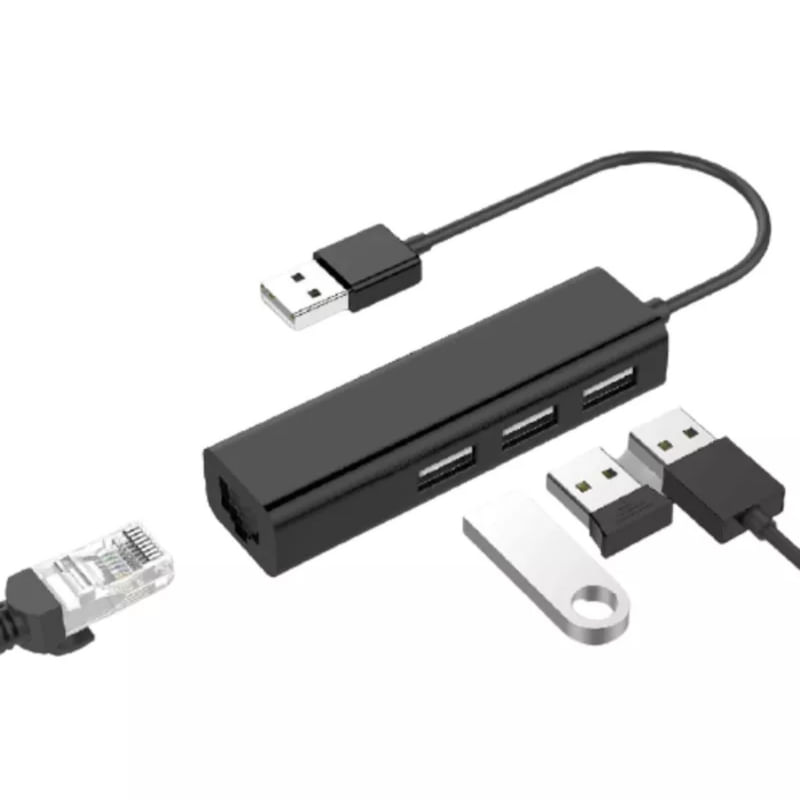 Adaptador Lan Usb 2.0 A Para Rj45 Com Hub De 3 Portas Usb