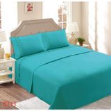 Conjunto De Lençóis De Poliéster E Algodão, 144 Fios, 1,5 Quadrados - Turquesa