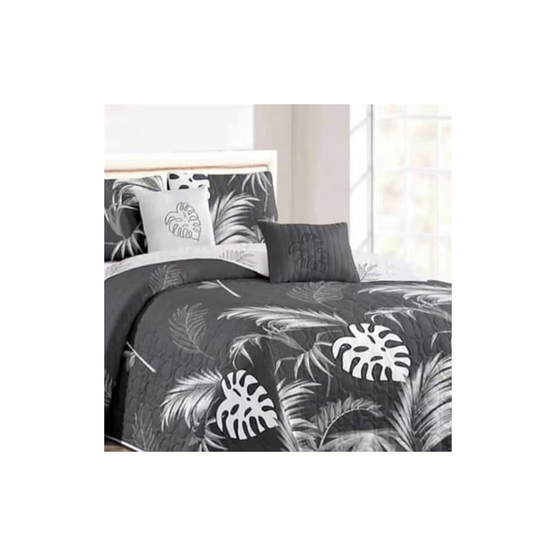 Conjunto De Capa De Edredão Generic Grey Leaves King Size 250x280cm