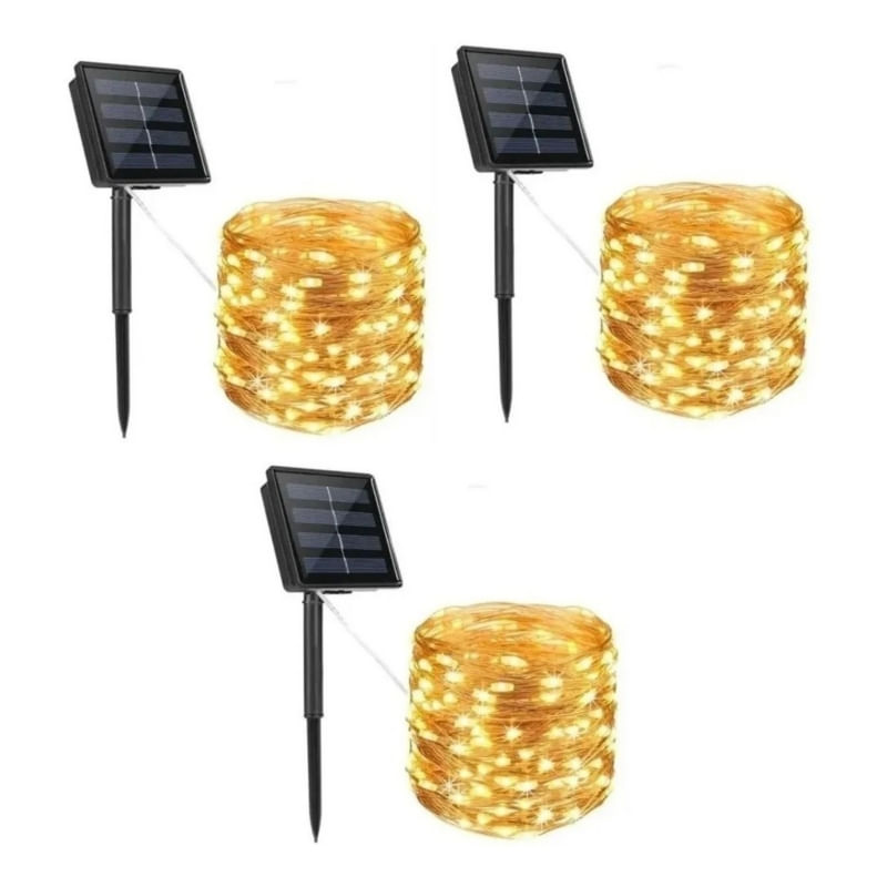 Fairy Light Garland 200 Led De 20 M Com Energia Solar - Pacote Com 3
