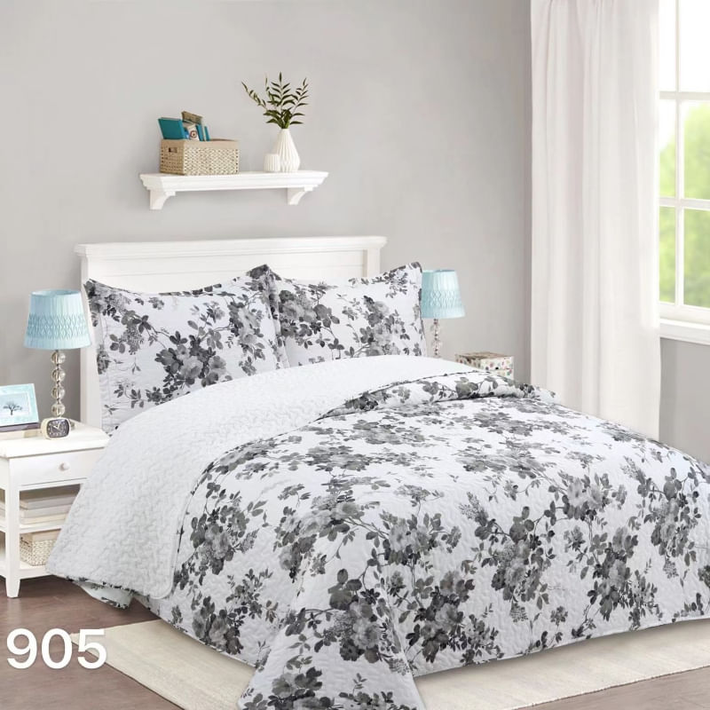 Capa De Edredão Sherpa 2 Seats White Grey Leaves M905 230x250cm