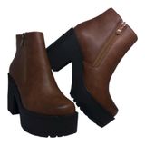 Bota Plataforma Feminina Com Fecho E Salto De 10 Cm