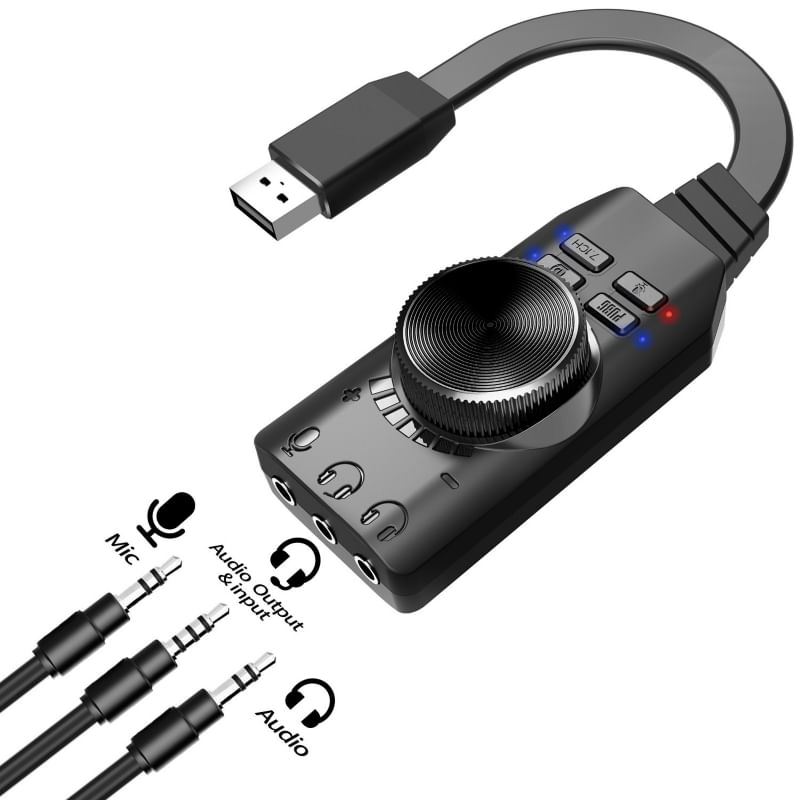 Placa De Som Usb 7.1 Para Pc Gamer Mak Linux 24 Bits