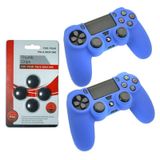 Pacote De 2 Capas De Silicone Azuis E 4 Alças Para Ps4