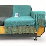Manta Decorativa Acrílica Tricotada Com Franjas 127x172cm Romb