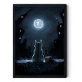 Pintura Decorativa Gato Olhando Para A Lua 30x40cm