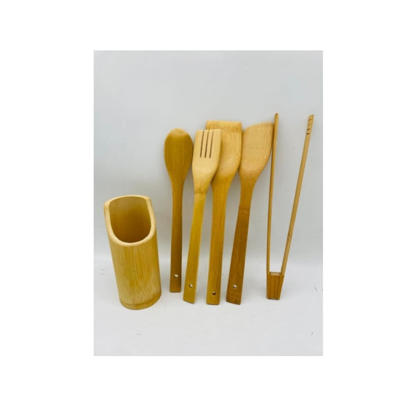 Conjunto De Talheres De Utensílios De Bambu Conjunto De Cozinha Orgânica De 6 Peças