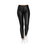 Jeans De Couro Ecológico, Ajuste Perfeito, Cintura Alta, Elástico Para Mulheres