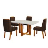 Conjunto Sala De Jantar Com Tampo Mdf/vidro 120cmx80cm Mesa Paola Com 4 Cadeiras Viena Luxo Naturalle/marrom
