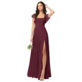 Vestido De Dama De Honra Oisslec Cabernet Chiffon De Manga Comprida Us10