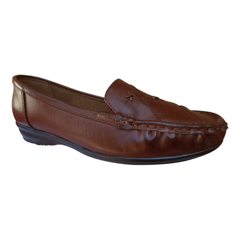 Sapato Feminino Casual De Couro, Mocassim, Comodo Brown-71