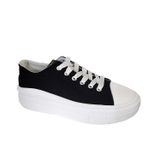 Tênis Feminino De Lona Casual Urbano Com Plataforma Preta