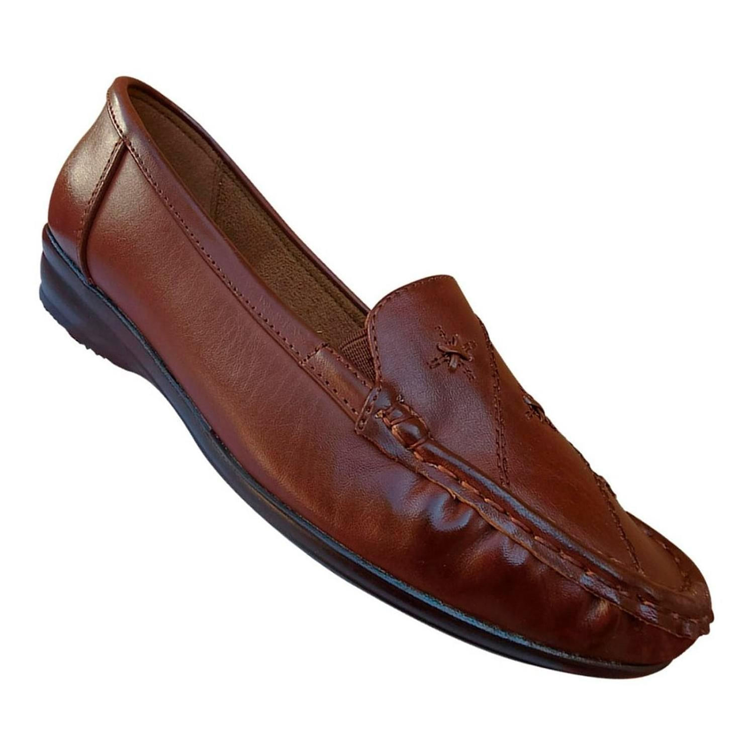 Sapato Feminino De Mocassim De Couro Casual Clássico Marrom