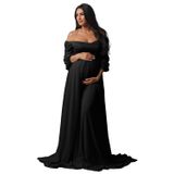 Vestido De Maternidade Fivsole Plus Size Em Chiffon Preto Para Sessão De Fotos