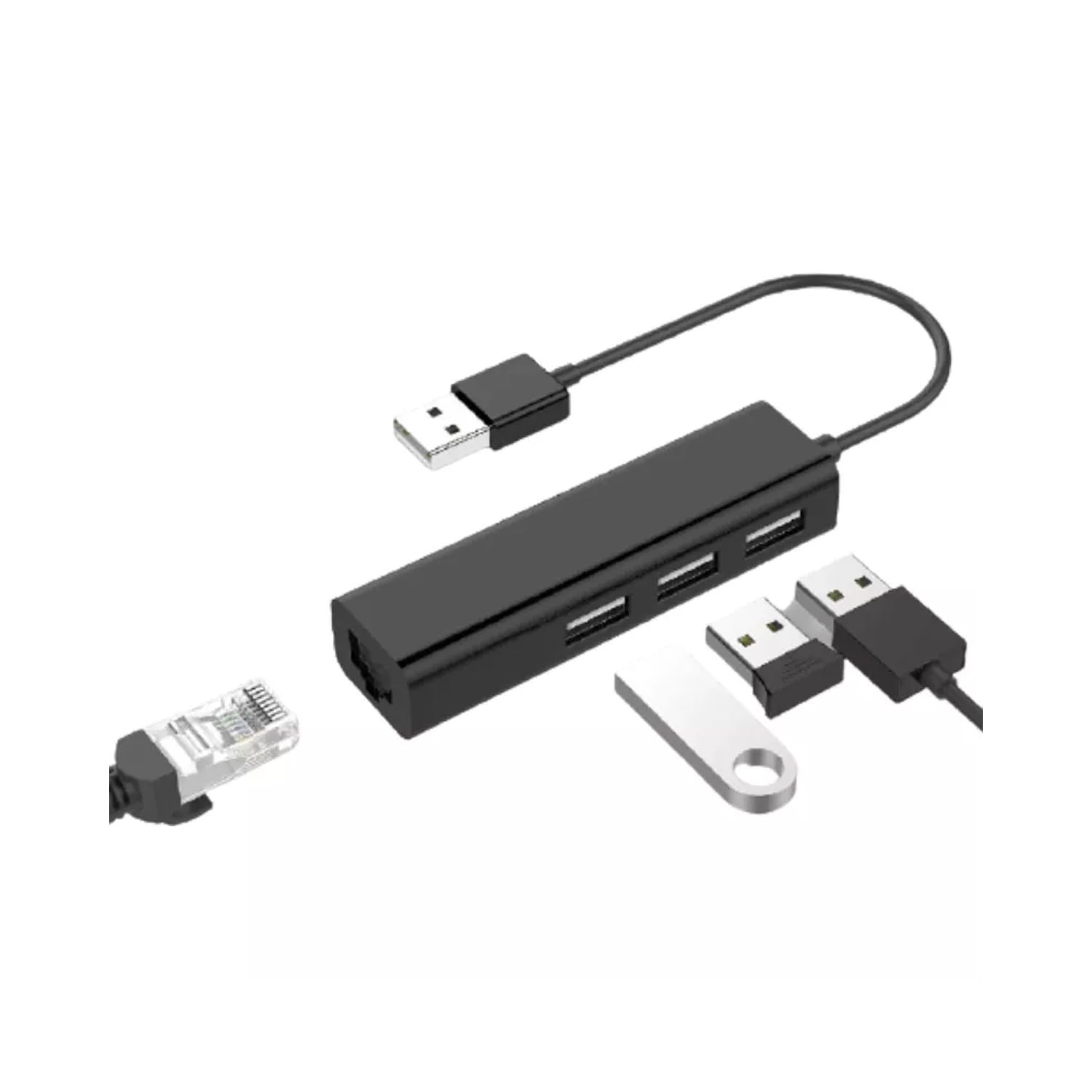 Adaptador Usb 2.0 Para Rj45 (lan) Com 3 Portas De Hub Usb