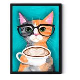 Pintura Decorativa Gato Bebendo Cappuccino 30x40cm