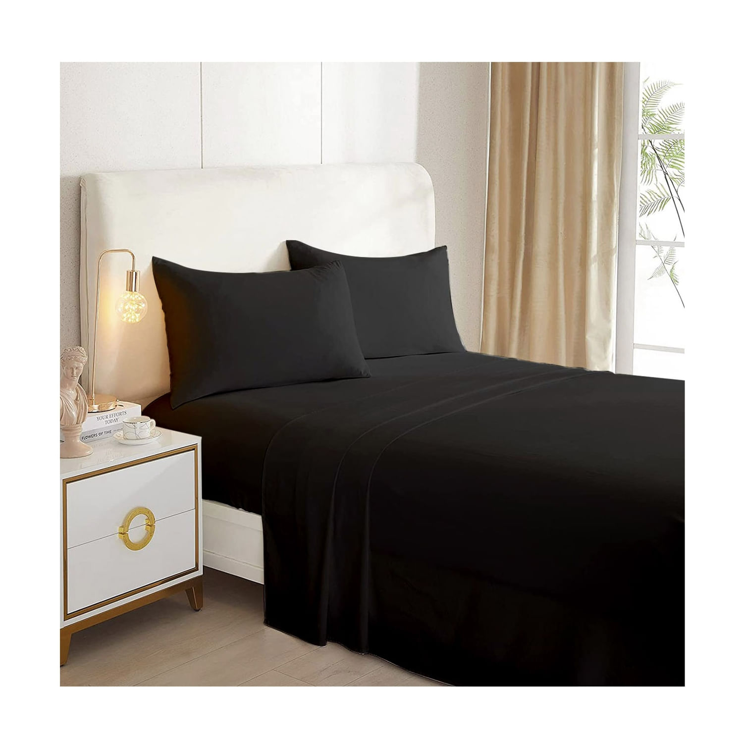 Conjunto De Lençóis Plain Black 2.0 Squares (queen) 144 Thread Co