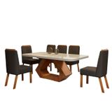 Conjunto Sala De Jantar Com Tampo Mdf/vidro 160cmx80cm Mesa Lotus Com 6 Cadeiras Viena Luxo Naturalle/marrom