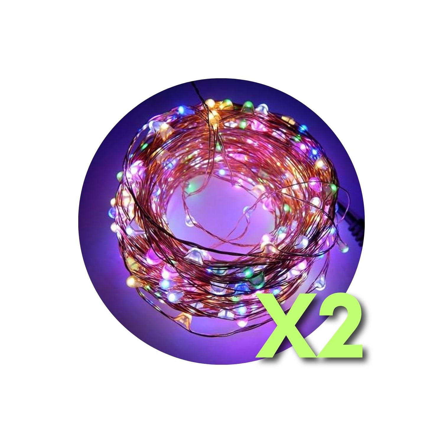 Fairy Wire Garland 100 Led 10m Alimentado Por Energia Solar Multicolorido X2