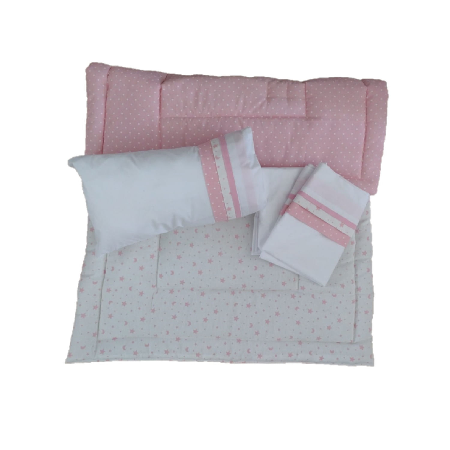 Conjunto De Berço Co-leito Pink Star Moon E White Do 90x55cm
