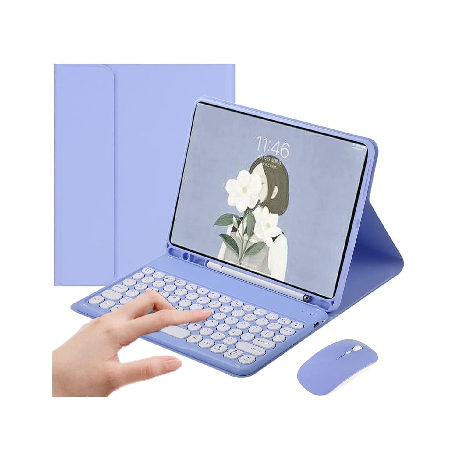 Capa Para Ipad Com Teclado E Mouse Removíveis - Roxa