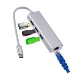Hub Usb C Tipo C 3.0 3 Portas + Adaptador Rj45 De Alumínio