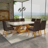 Conjunto Sala De Jantar Com Tampo Mdf/vidro 220cmx110cm Mesa Lotus Com 8 Cadeiras Liz Naturalle/marrom