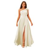 Vestido De Dama De Honra Bitaly Ivory Satin One Shoulder Plus Size
