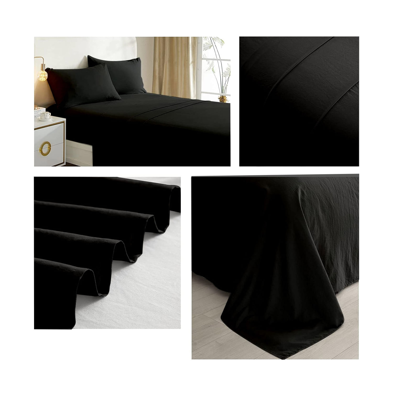 Conjunto De Lençóis Plain Black 2.0 Squares (queen) 144 Thread Co