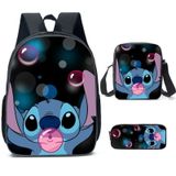 Conjunto De Mochilas De Poliéster Casual Stitch Para Adolescentes, 3 Peças