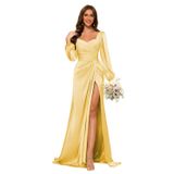 Vestido De Dama De Honra Dessiny Satin Sweetheart Yellow Mermaid