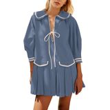 Mini Vestido Feminino Icobid Fofo Com Gravata Borboleta Aberta Na Frente Azul