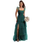Vestido Langkaao Tule Bridesmaid, Linha A, Gola Quadrada, Azul-petróleo, Sz 16