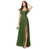 Vestido De Dama De Honra Oisslec A Line Olive Chiffon Long Slot Us14