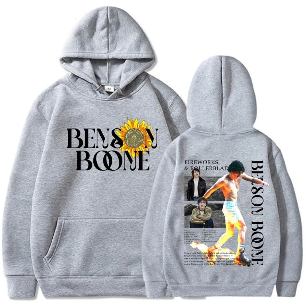 Moletom Bawhocos Benson Boone Merch Hoodie World Tour Fashion Pulôver Com Capuz, Roupas Para Fãs, Roupas Para Mulheres E Homens (gg, Cinza, Gg)